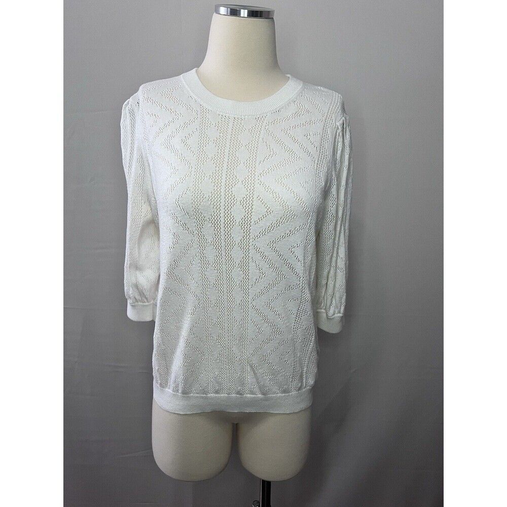 JOIE Women's White Honeycomb Textured Cotton Knit Boxy Sweater Size L - Picture 4 of 10